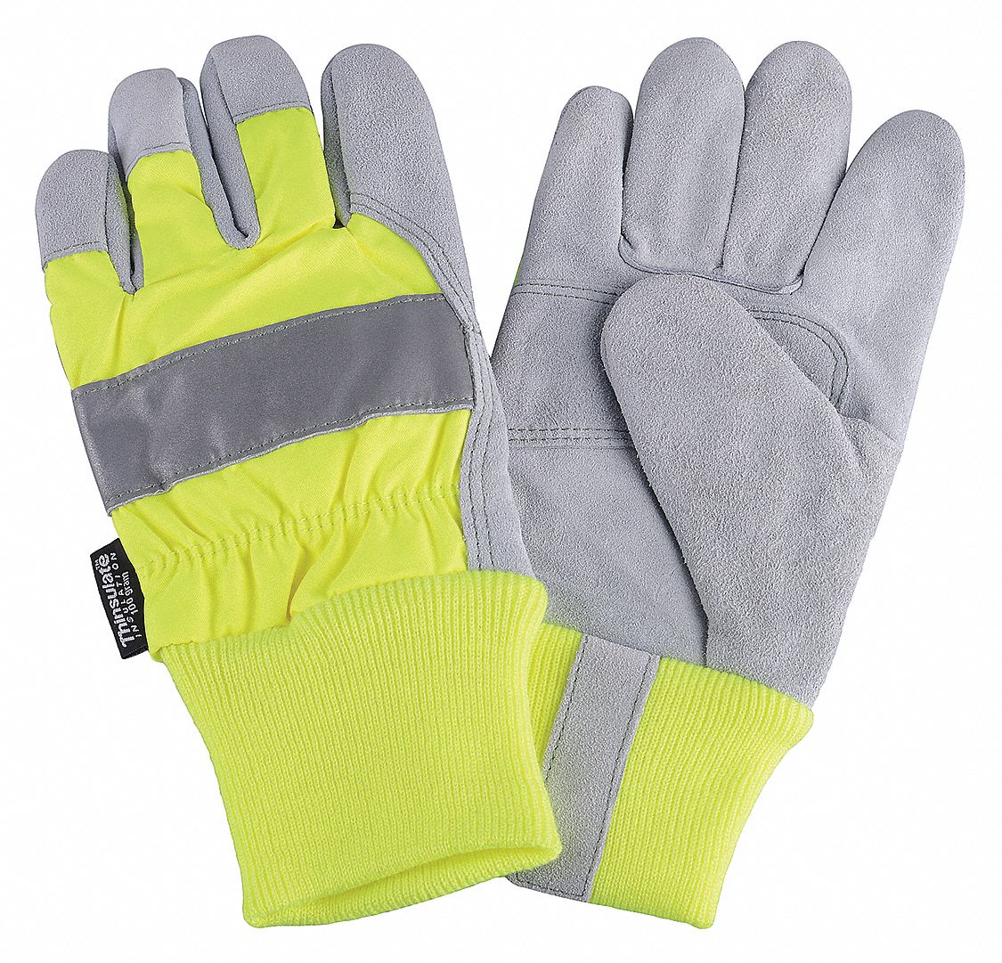 D1695 Leather Palm Gloves Hi-Vis Lime M PR