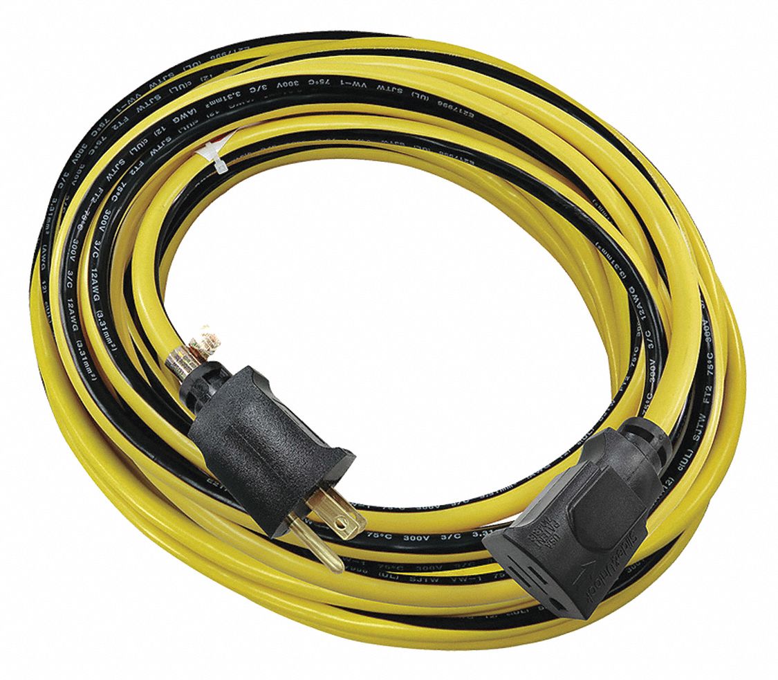 Lock Ext Cord 25ft 12Ga 15A SJTW Yel/Blk