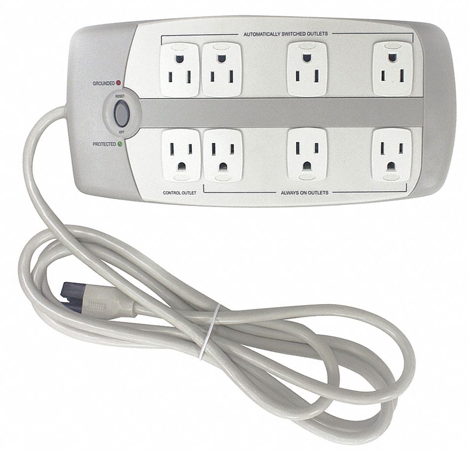 Surge Protector Outlet Strip 8 ft Gray