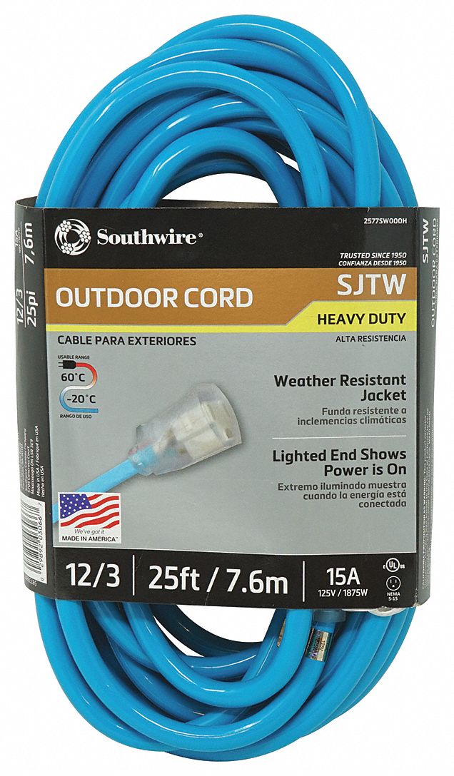 Extension Cord 12 AWG 125VAC 25 ft L