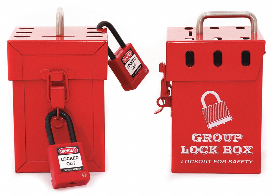 Group Lockout Box Red Steel 7-1/2 H