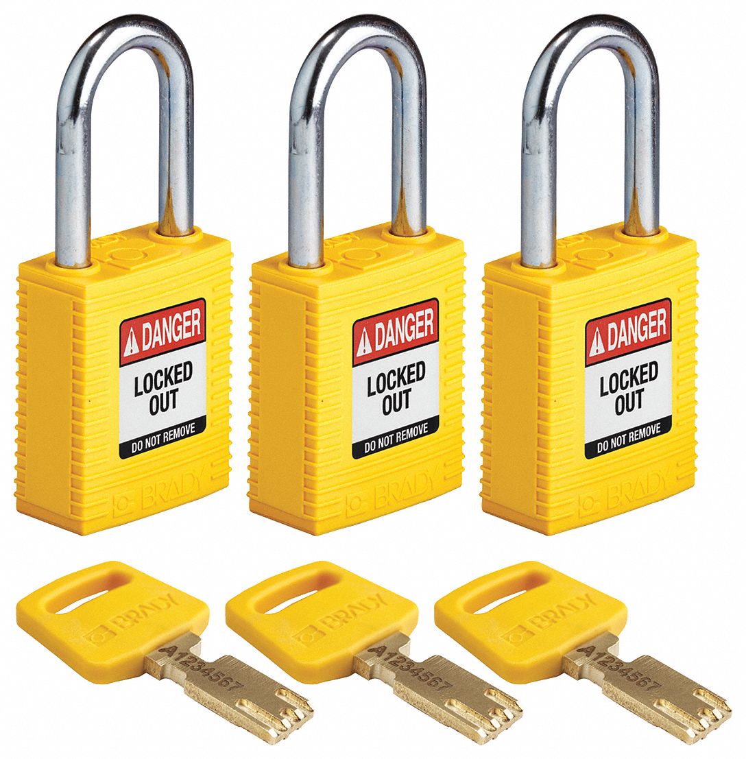 Lockout Padlock Nylon Ylw 1/2 W PK3