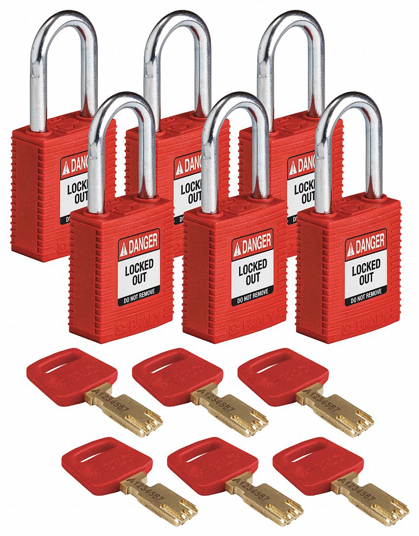 Lockout Padlock Nylon Red 1-13/16 H PK6