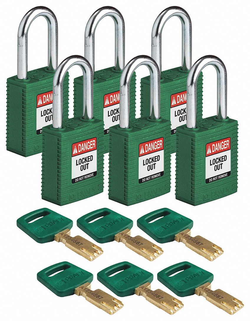 Lockout Padlock Nylon Grn 1-13/16 H PK6