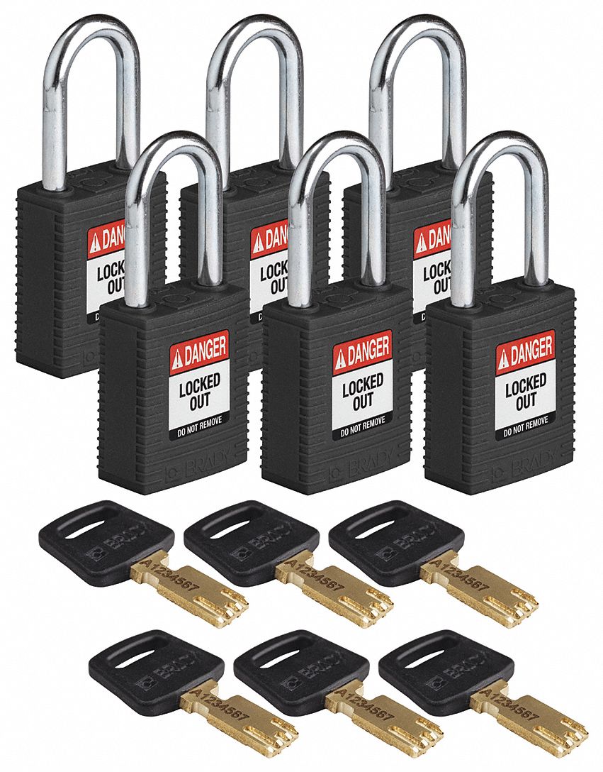 Lockout Padlock Nylon Blk 1-13/16 H PK6