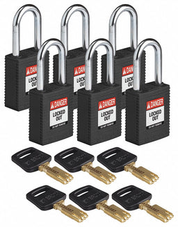 Lockout Padlock Nylon Blk 1-13/16 H PK6