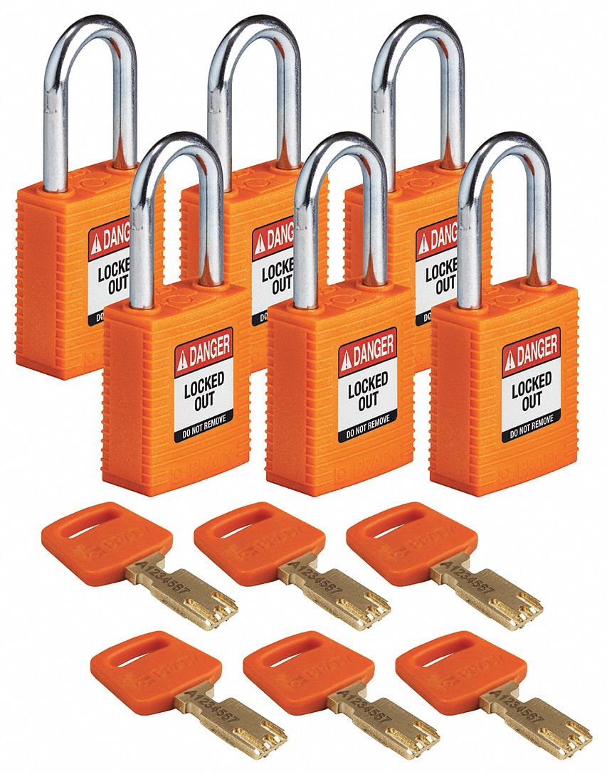 Lockout Padlock Nylon Org 6 Keys PK6