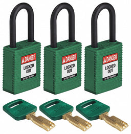 Lockout Padlock Nylon Grn 1-13/16 H PK3