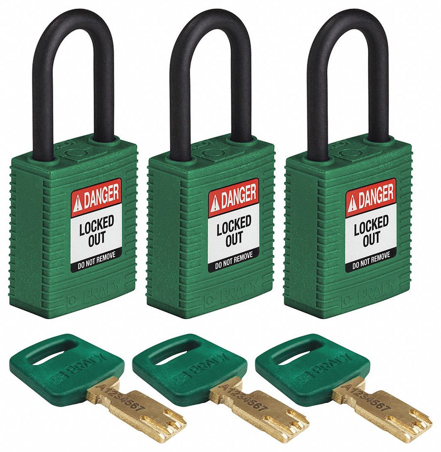 Lockout Padlock Nylon Grn 1-13/16 H PK3