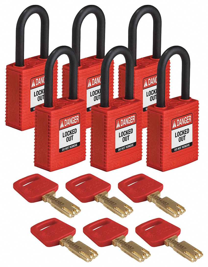 Lockout Padlock Nylon Red Rectangulr PK6