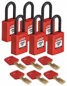 Lockout Padlock Nylon Red Rectangulr PK6