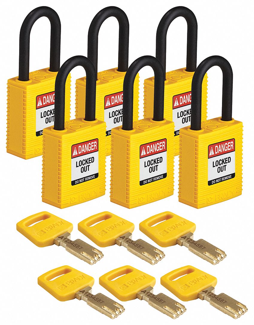 Lockout Padlock Nylon Ylw Rectangle PK6