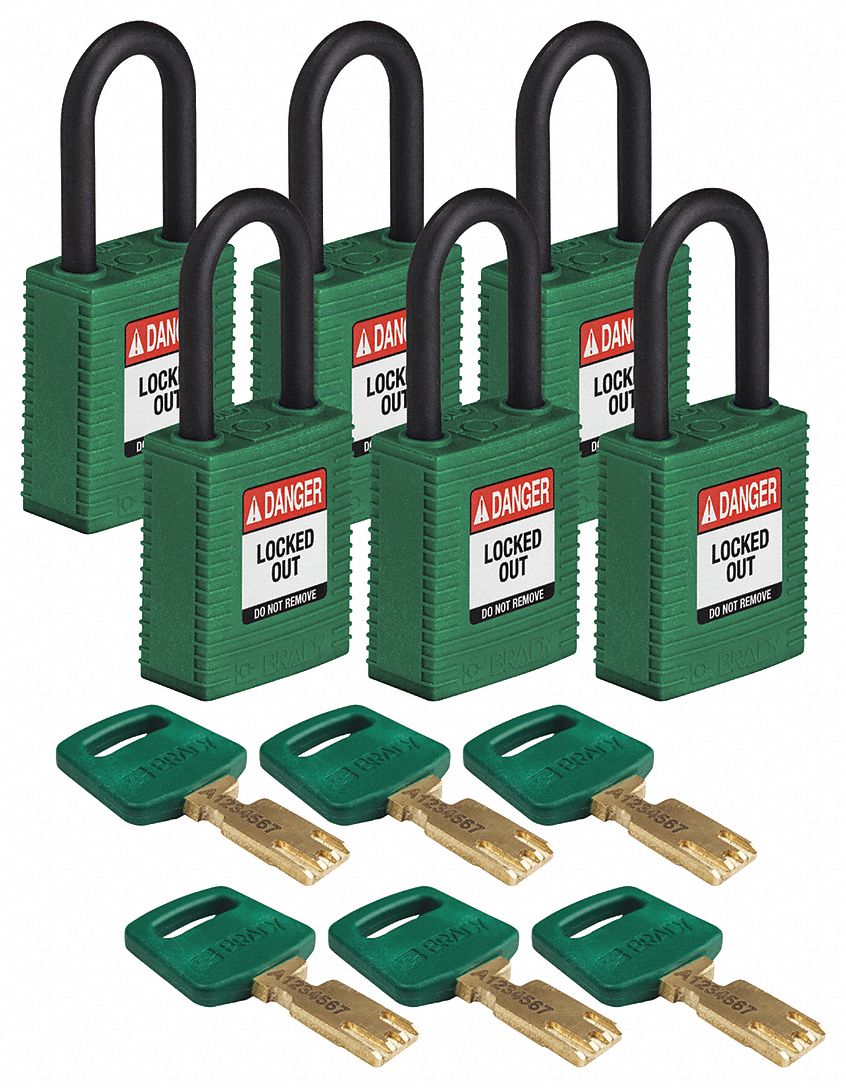 Lockout Padlock Nylon Grn Rectangle PK6