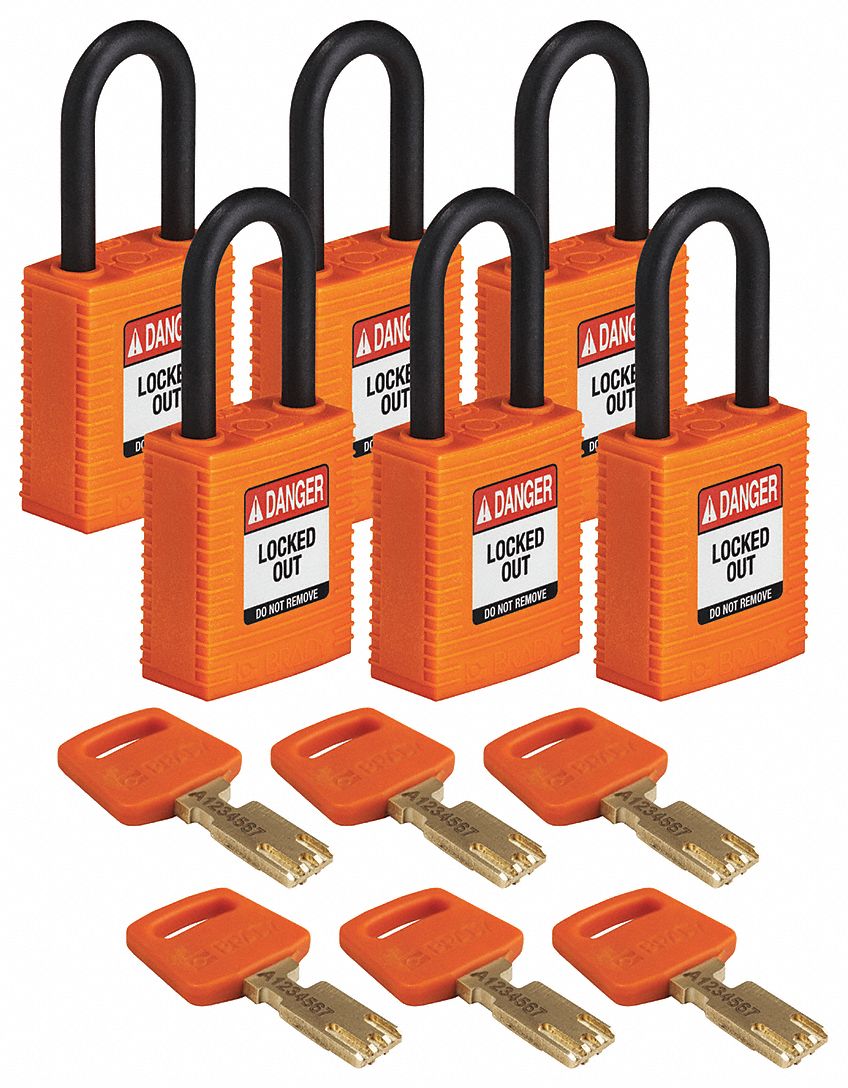Lockout Padlock Nylon Org Rectangle PK6