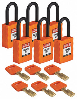 Lockout Padlock Nylon Org Rectangle PK6