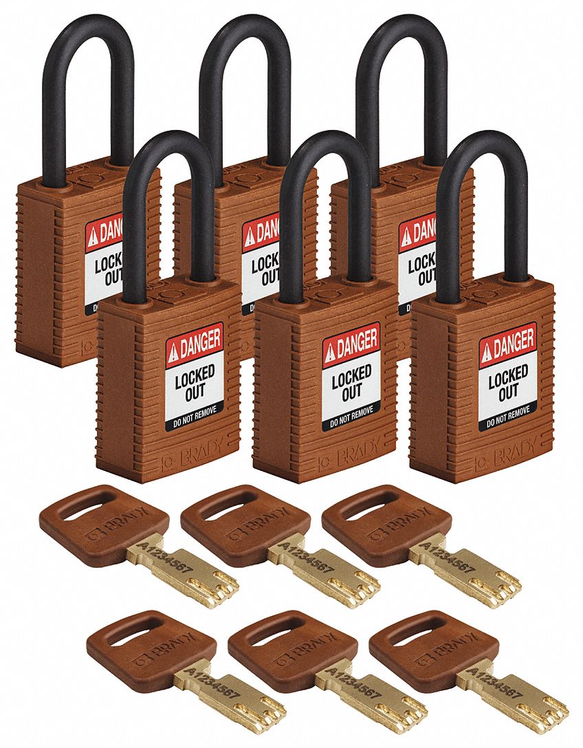 Lockout Padlock Nylon Brn Rectangle PK6