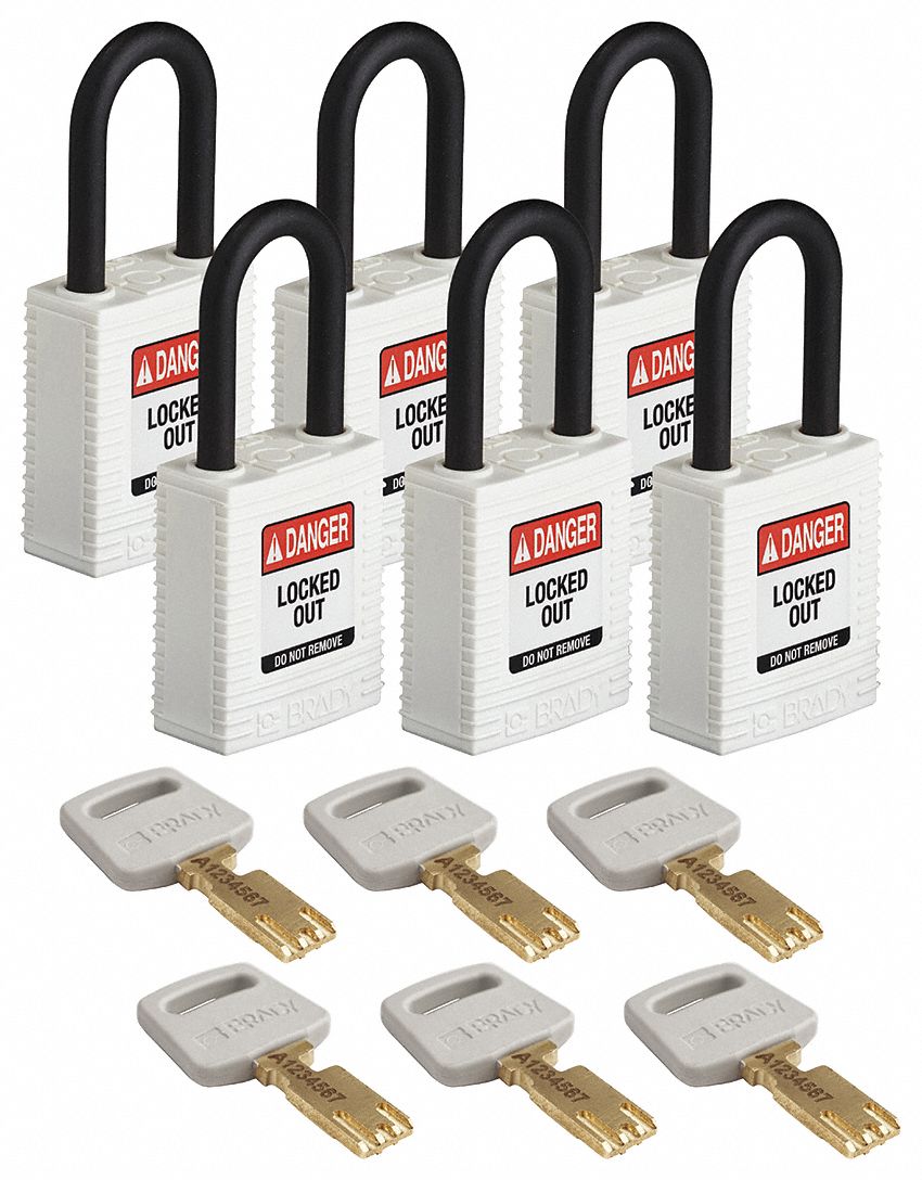Lockout Padlock Nylon Wht Rectangle PK6