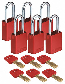 K7472 Lockout Padlock Aluminum Red Alike PK6