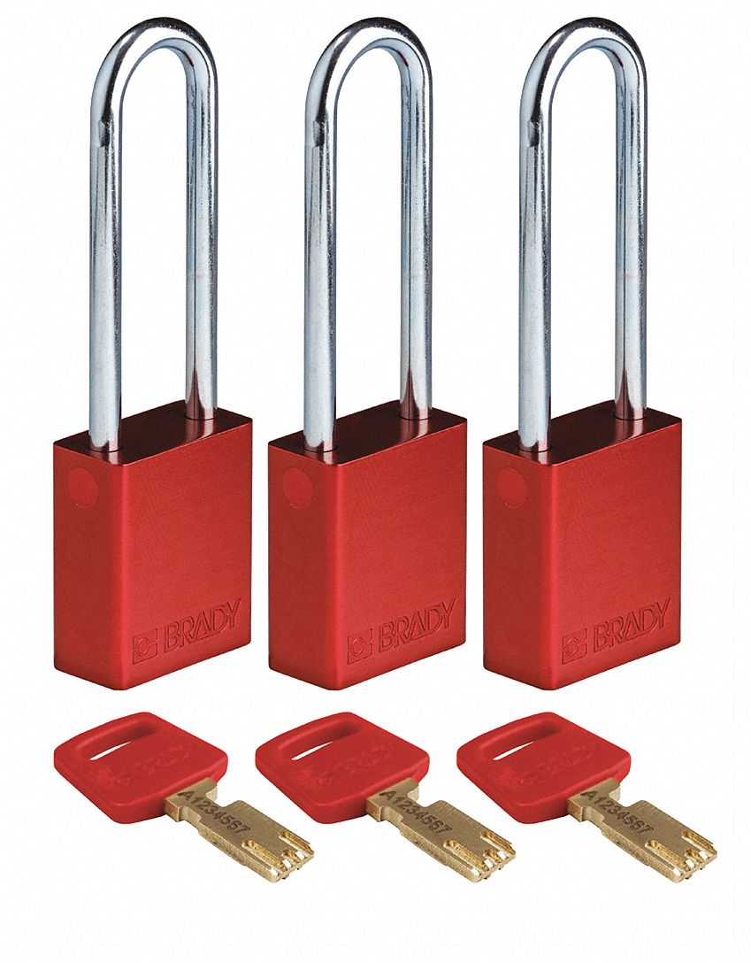K7474 Lockout Padlock Alum. Red Key Alike PK3