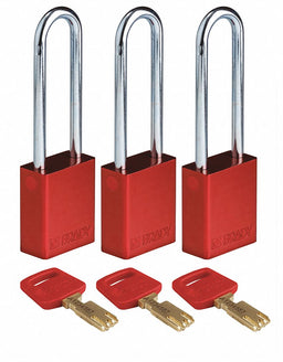 K7474 Lockout Padlock Alum. Red Key Alike PK3