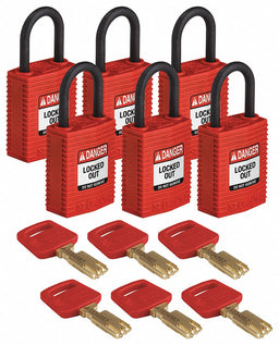 Lockout Padlock Nylon 1-21/32 H Red PK6