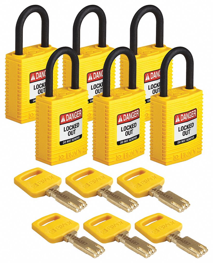 K7460 Lockout Padlock Nylon 1/4 W Ylw PK6