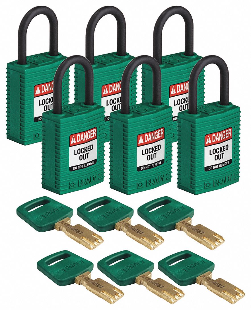 Lockout Padlock Nylon 1-21/32 H Grn PK6