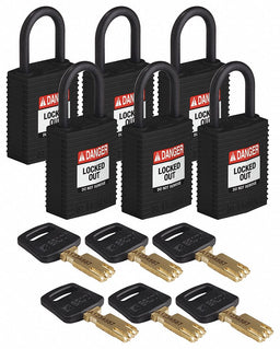 K7460 Lockout Padlock Nylon 1/4 W Blk PK6