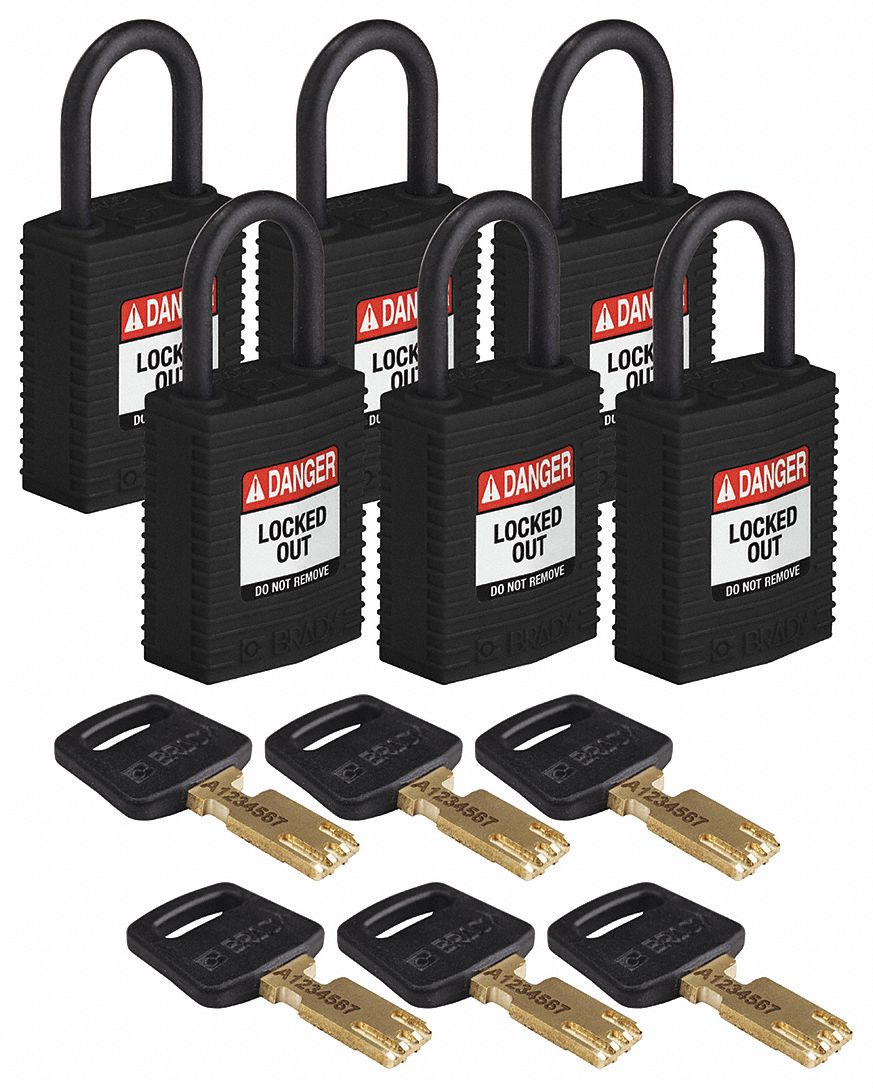 Lockout Padlock Nylon 1-21/32 H Blk PK6