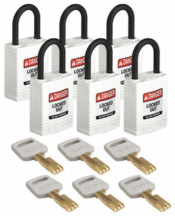 Lockout Padlock Nylon 1-21/32 H Wht PK6
