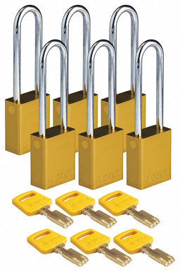 K7475 Lockout Padlock Yellow 1-1/2 W Body PK6