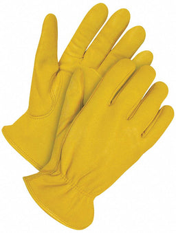 Leather Gloves Shirred Slip-On Cuff L