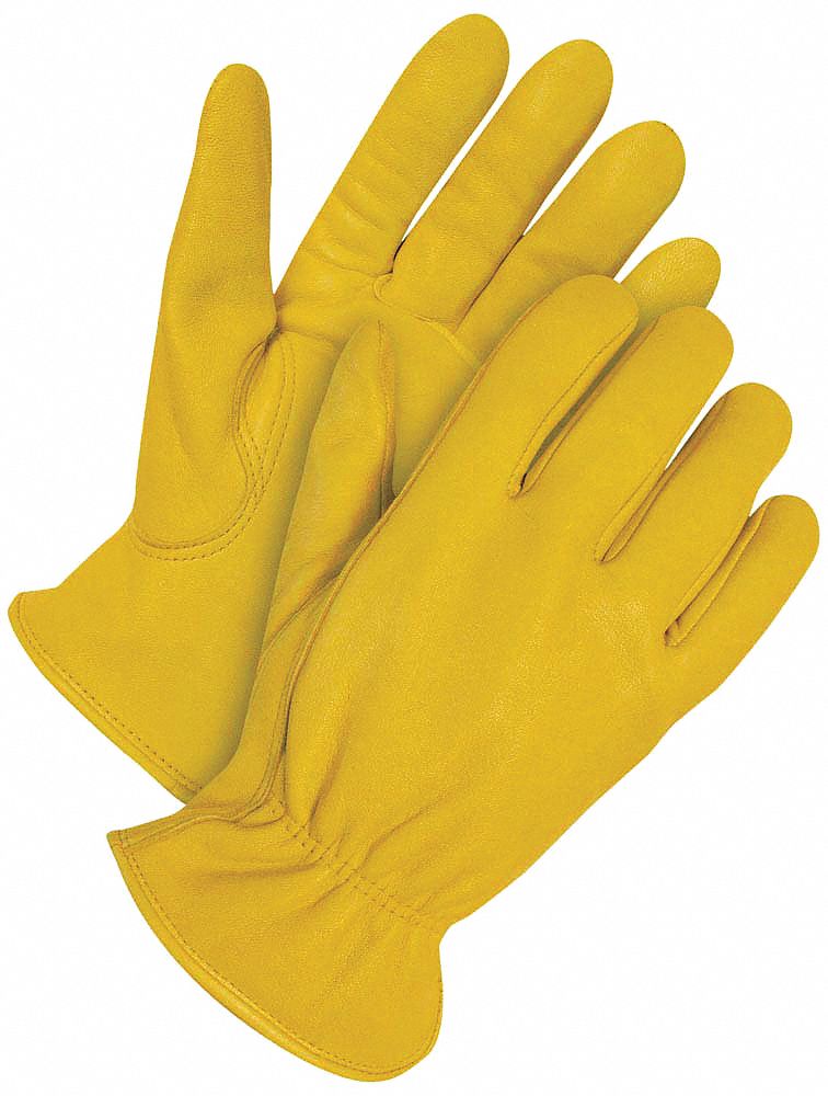 Leather Gloves Shirred Slip-On Cuff L