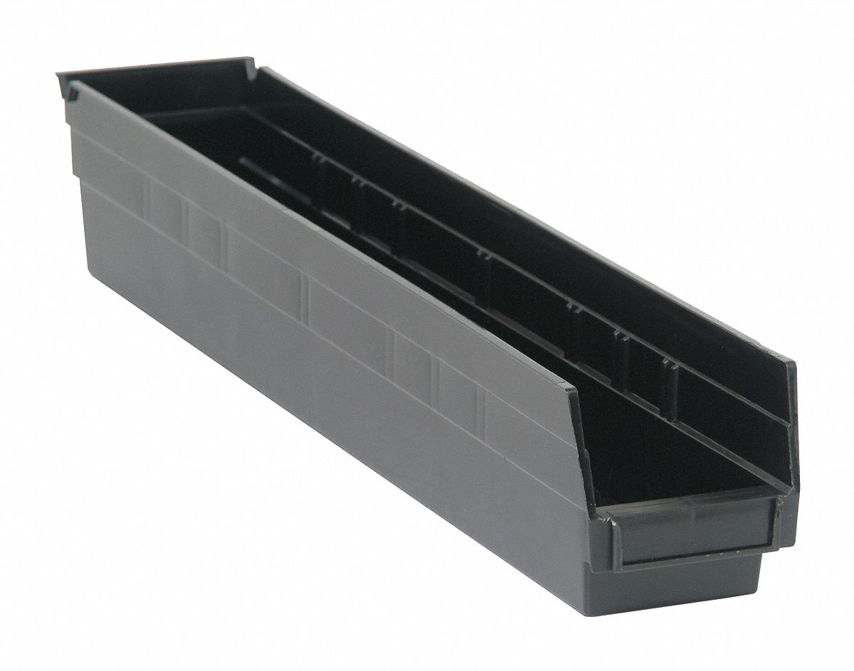 Shelf Bin Black Polypropylene 4 in