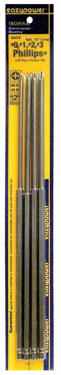 Phillips Bit Set 4 Pieces 1/4 Shank