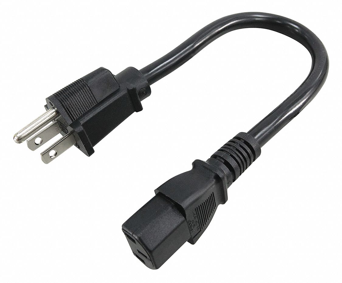 Power Cord 5-15P SJT 1 ft Blk 10A 18/3