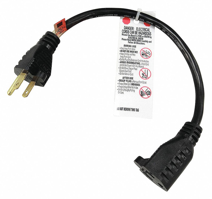 Extension Cord 1ft 16Ga 13A SJT Blk