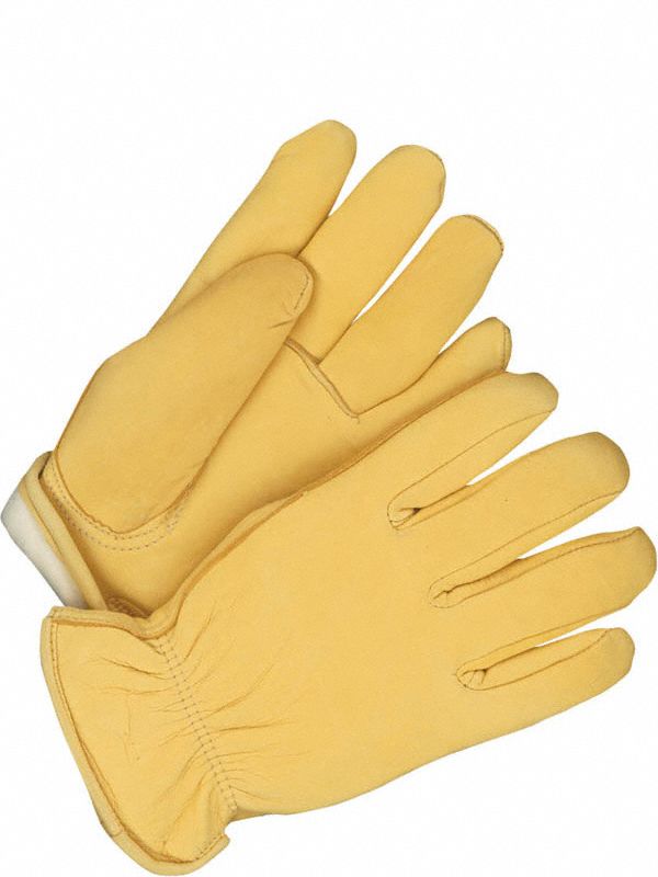 Leather Gloves Shirred Slip-On Cuff L