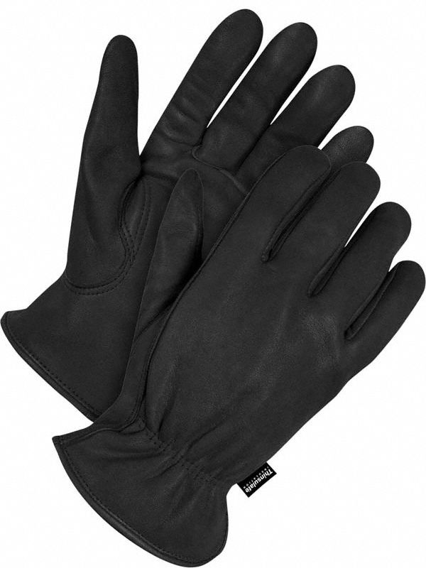 Leather Gloves Shirred Slip-On Cuff M