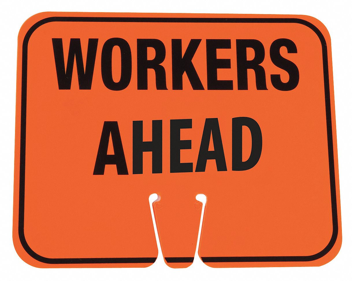 Traffic Cone Sign Org/Blk Workers Ahead