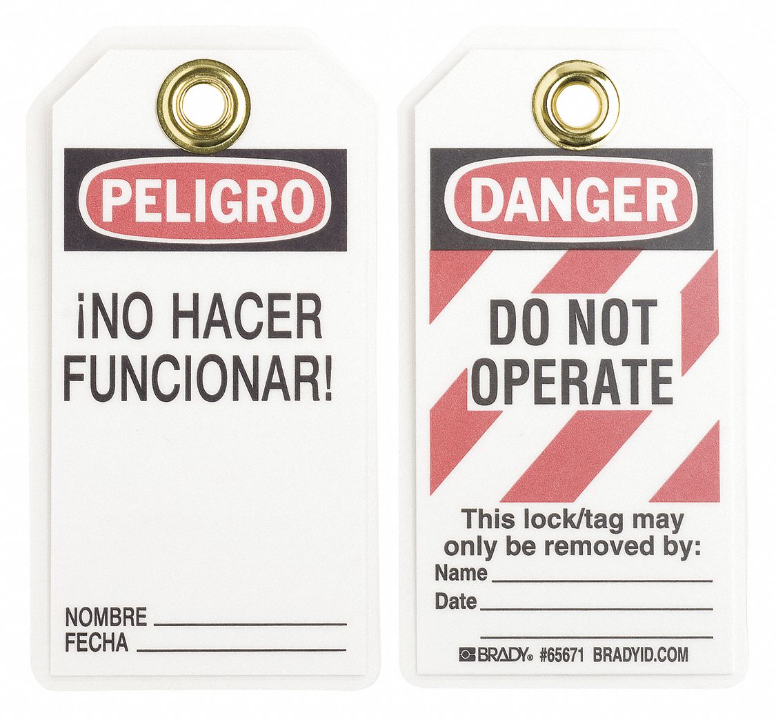 Danger Bilingual Tag 5-1/2 x 3 In PK25