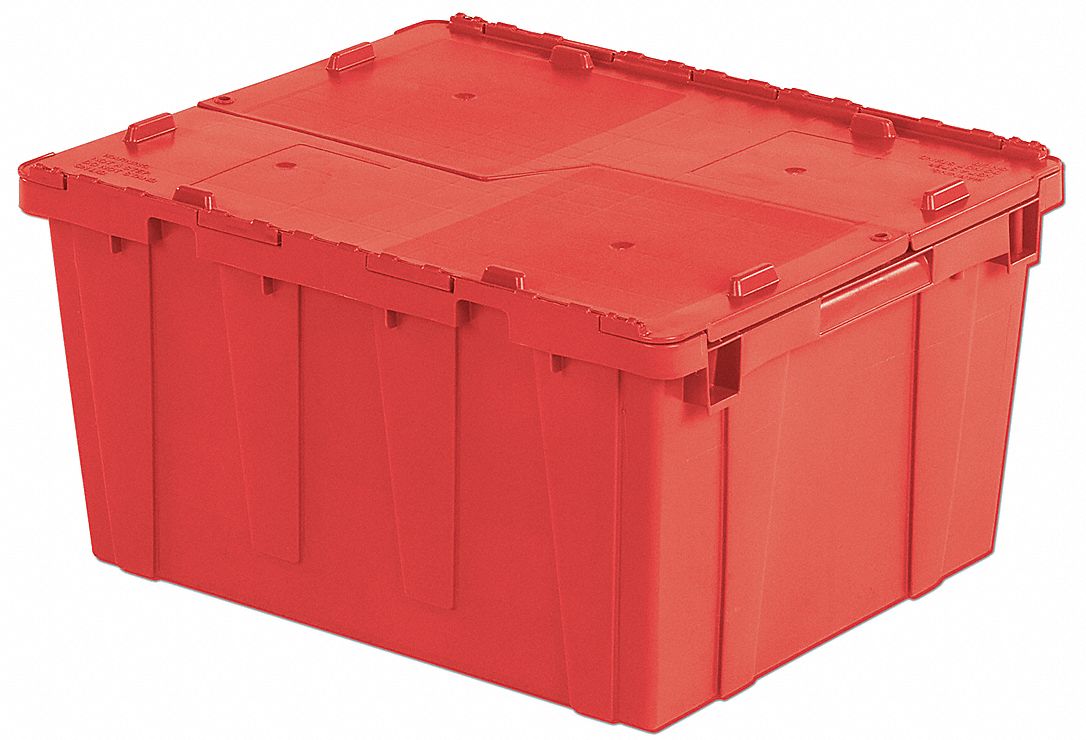 E3391 Attached Lid Container Red Solid HDPE