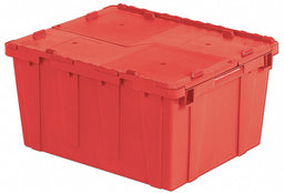 E3391 Attached Lid Container Red Solid HDPE