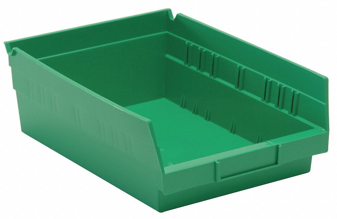 F0615 Shelf Bin Green Polypropylene 4 in