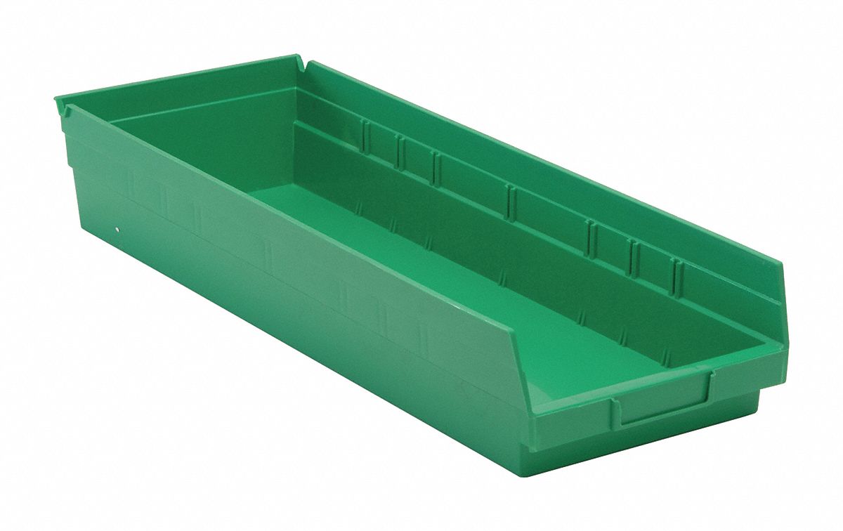 F0623 Shelf Bin Green Polypropylene 4 in