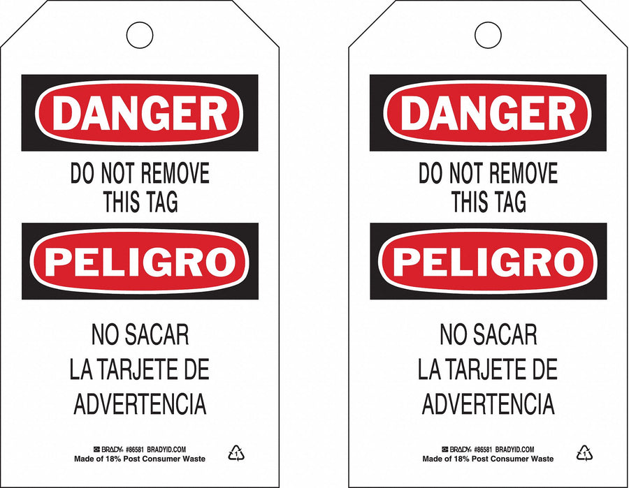 Danger Bilingual Tag 7in H 4in W PK10