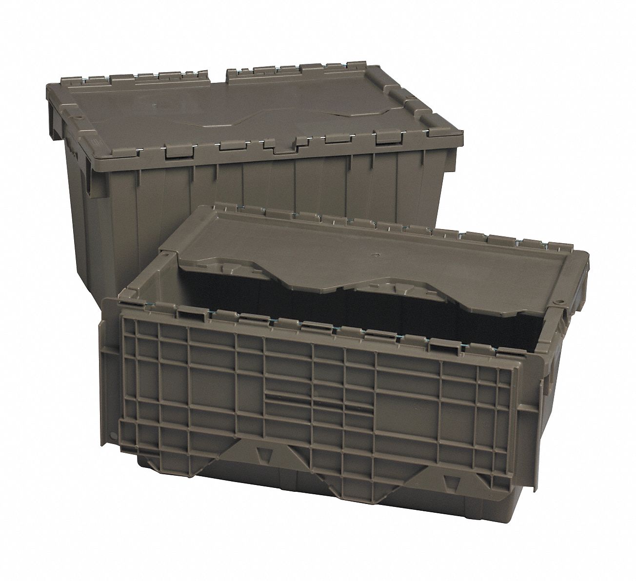 Attached Lid Container Gray Solid HDPE