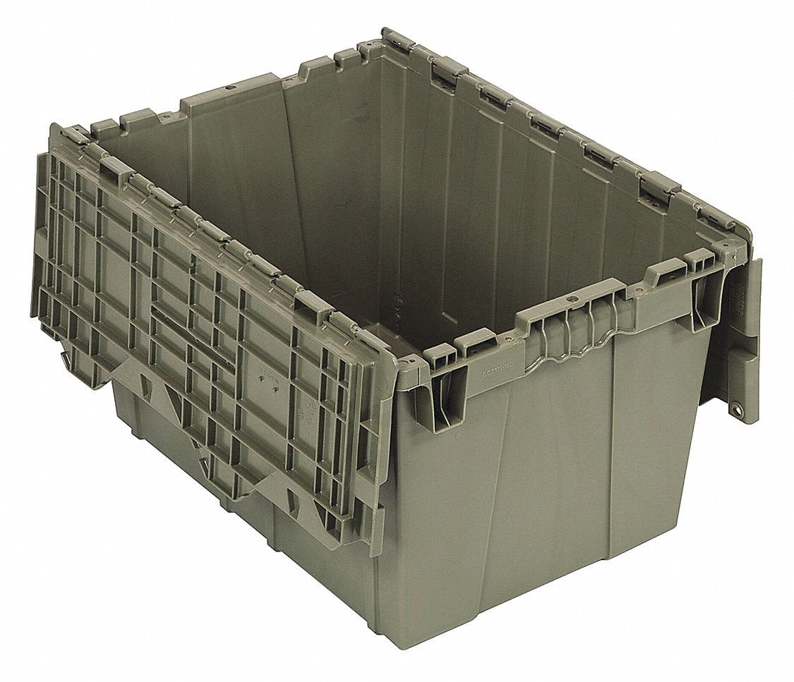 Attached Lid Container Gray Solid HDPE