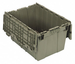 Attached Lid Container Gray Solid HDPE