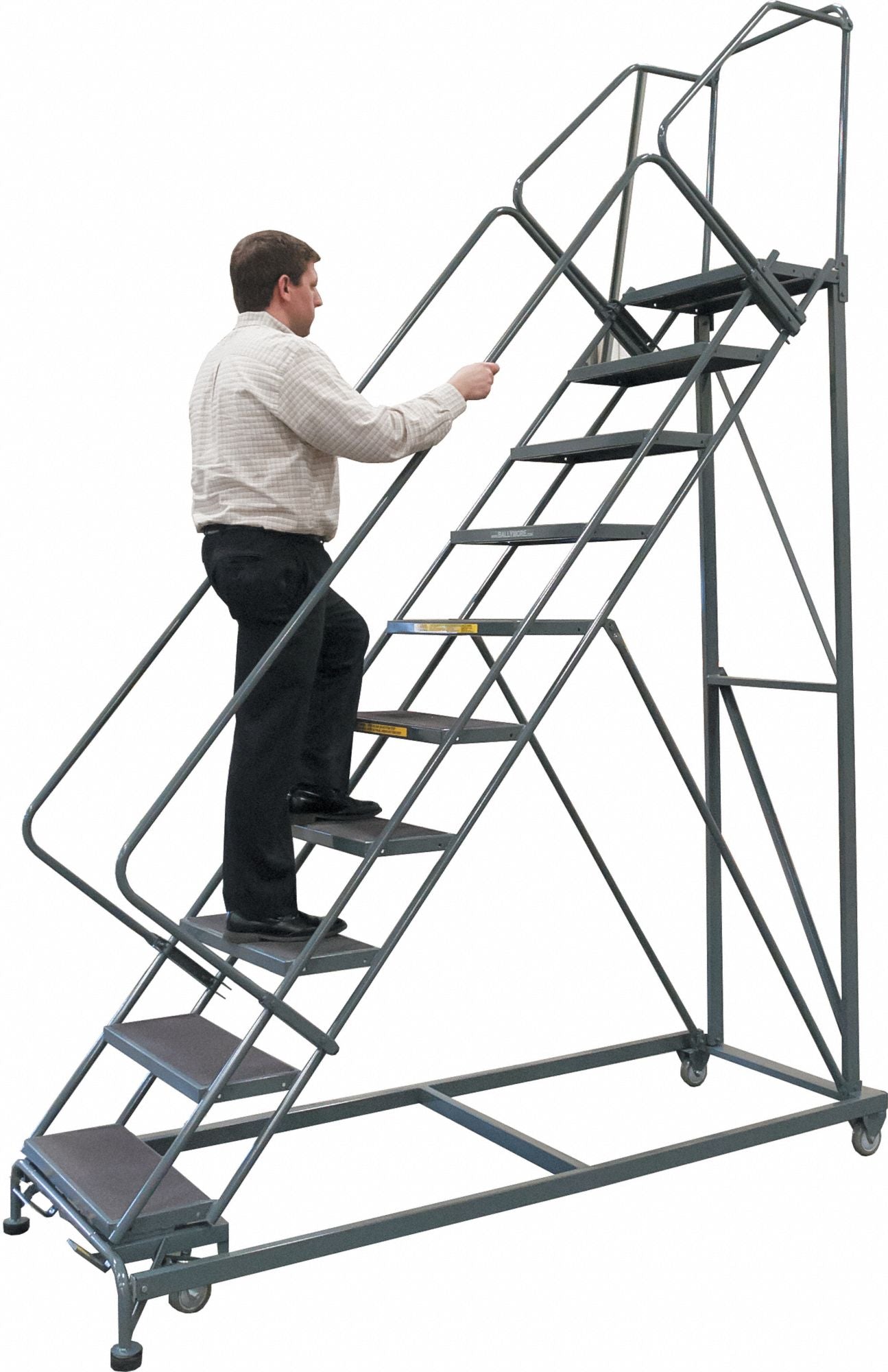 Safety Rolling Ladder Steel 100 In.H